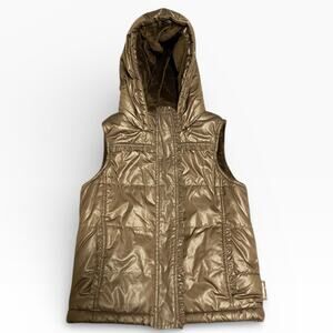 Weatherproof Girl's Quilted Vest 6/6X Brown Tan Full Zip Up Faux Fur Lining Hood
